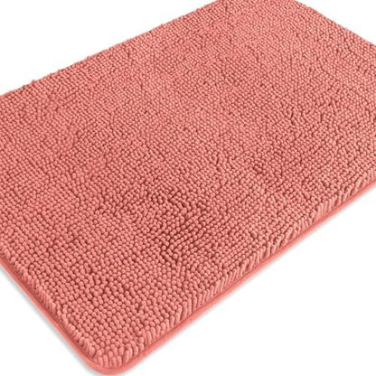 Coral Bathroom Rugs – Absorbent and Washable Bath Mat, Non-Slip, Thick Soft Chenille Bath Rugs for Bathroom Floor, Shower, Sink - 24" x 36"