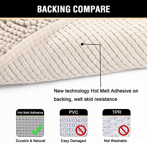 H.VERSAILTEX Bath Mat Bathroom Rug Bath Rugs for Bathroom Non Slip Bath Mats Extra Thick Chenille Rug 17" x 24" Absorbent Soft Shaggy Washable Dry Fast Plush Rugs for Bathtubs - Ivory