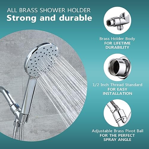All Metal Handheld Shower Head Holder - Adjustable Shower Rod Holder with Brass Pivot Ball - Handheld Shower Head Holder - Shower Hose Holder for attaching Shower arm to Shower Hose, Chrome…