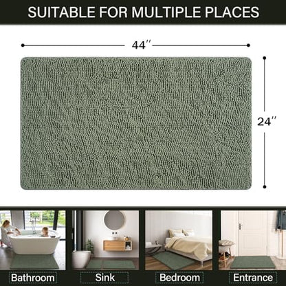 LOCHAS Luxury Bathroom Rug Shaggy Bath Mat 24 x 44 Inch, Sage Green