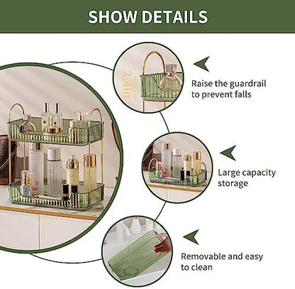 Akinbas 2 Tier Bathroom Organizer Countertop Makeup Perfume Tray Skincare Organizer for Bathroom Dresser Vanity (Green)