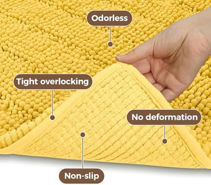 Bcoimo Bath Rug Mat,Yellow Chenille High Absorbent Long Bathroom Runner Rug