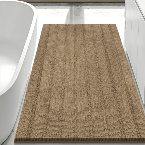 Bcoimo Large Bathroom Rug, Chenille Bath Mat with High Low Pile Design, Soft Absorbent Non Slip Bath Rug, Machine Washable Quick Dry Mat for Shower, Tub, Sink and Vanity
