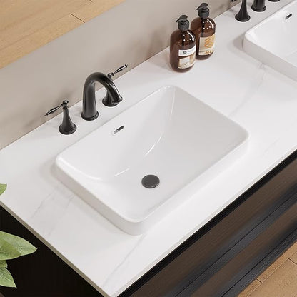 Bathroom Rectangle Vessel Sink 18" x 13" Rectangle Semi Recessed Sink White Drop in Square ceramic Sink with Overflow Modern Sinks Bowl Vanity Above Counter Basin