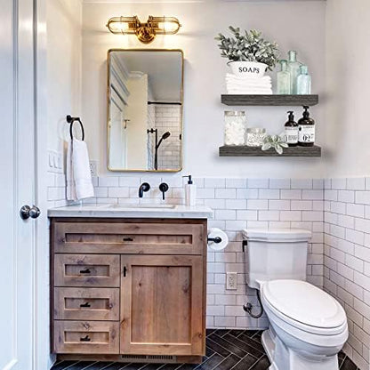 QEEIG Bathroom Floating Shelves for Wall - 15.7" Wall Mounted Shelf Over Toilet Farmhouse Home Decor Display Bookshelf Small 15.7 x 6.7 inch Set of 2, Grey (008-40GY)