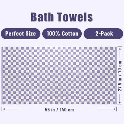 Shower Towels for Bathroom 27.5x55 Inches - Cute Checkered Towel Sets Lilac