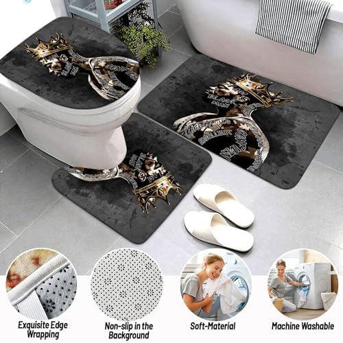 African American Shower Curtain Sets for Bathroom, Black Praying King Bathroom Sets with Waterproof Shower Curtain and Non-Slip Rugs Toilet Lid Cover Bath Mat, Cool Unique Man Bathroom Decor Sets