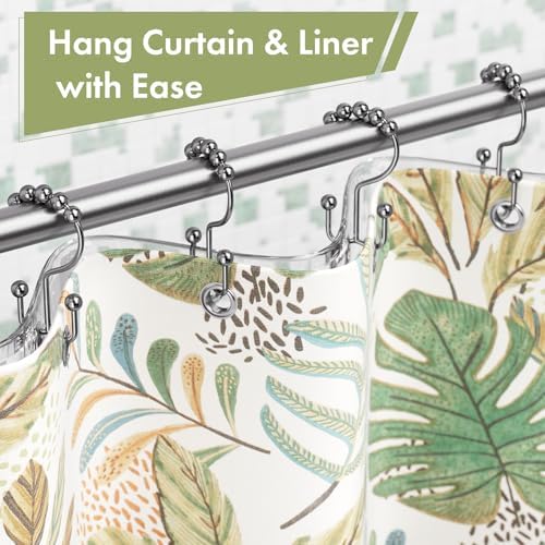 Amazer Shower Curtain Rings, Rust-Resistant Metal Double Shower Hooks for Curtain Rolling Shower Curtain Hooks Rings Shower Rings for Bathroom Shower Curtain Rod, Chrome, Set of 12 Rings