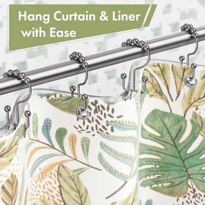 Amazer Shower Curtain Rings, Rust-Resistant Metal Double Shower Hooks for Curtain Rolling Shower Curtain Hooks Rings Shower Rings for Bathroom Shower Curtain Rod, Chrome, Set of 12 Rings
