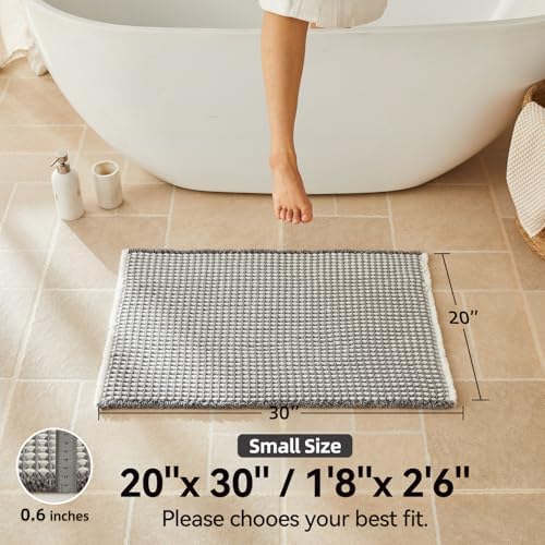 Triohero Waffle Bath Mat, Boho Bathroom Rugs Non Slip, 20x30 Grey & White