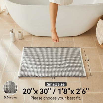 Triohero Waffle Bath Mat, Boho Bathroom Rugs Non Slip, 20x30 Grey & White