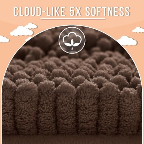 Yimobra Bathroom Rug Mat 32 x 20, Non Slip and Super Absorbent Bath Mat,Machine Washable Quick Dry,Ultra Plush Chenille Shower Rugs for Bathroom Floor Sink Tub and Shower Outside,Brown