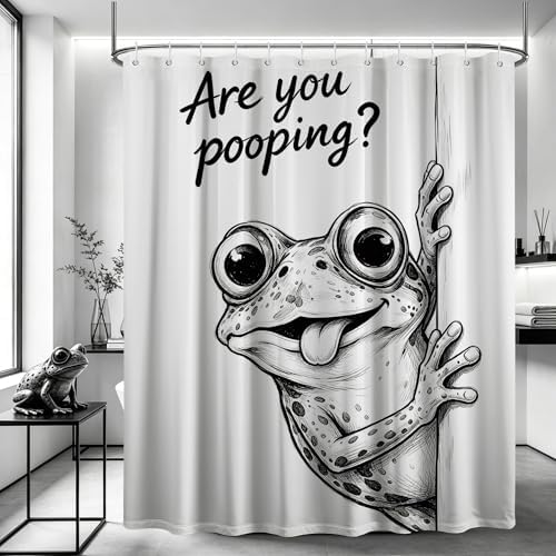 Funny Frog Shower Curtain are You Pooping Cool Novelty Shower Curtains for Bathroom Decor Sets, Waterproof Cloth Fabric with Hooks, 60 x 72 Inch