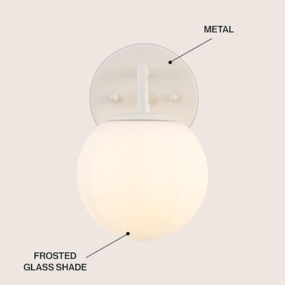 JONATHAN Y 5.75" Almond Modern Globe Wall Sconce Vanity Light for Bathroom, White 1-Light Frosted Glass Shade, Midcentury Parisian Bistro Wall Lamp, LED Bulb Included (JYL3534C)