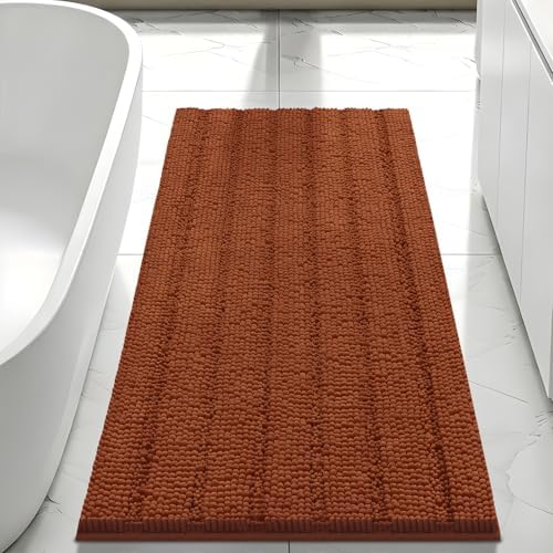 Bcoimo Bath Rug Mat,44x24 Extra Soft Burnt Orange Long Bathroom Runner Rug