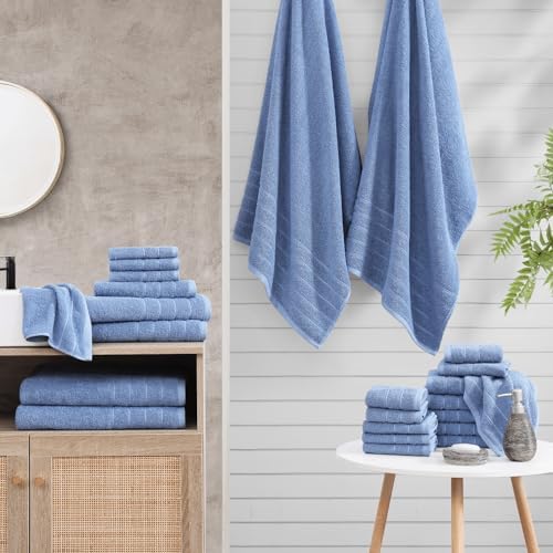 Casa Platino Towel Set Quick Dry 100% Cotton 24 Piece Soft - Cerulean Blue