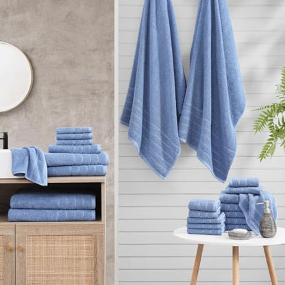 Casa Platino Towel Set Quick Dry 100% Cotton 24 Piece Soft - Cerulean Blue