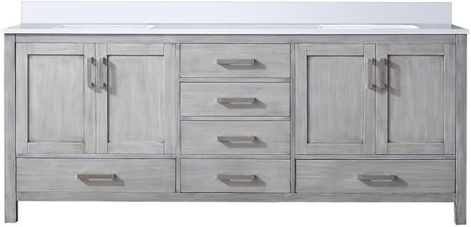 Jacques 80 in. W x 22 in. D Distressed Grey Double Bath Vanity and White Quartz Top