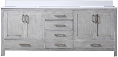 Jacques 80 in. W x 22 in. D Distressed Grey Double Bath Vanity and White Quartz Top