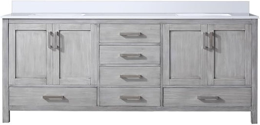 Jacques 80 in. W x 22 in. D Distressed Grey Double Bath Vanity and White Quartz Top