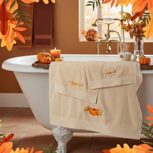 Peryiter 3 Pack Pumpkin Decorative Bath Towel Set