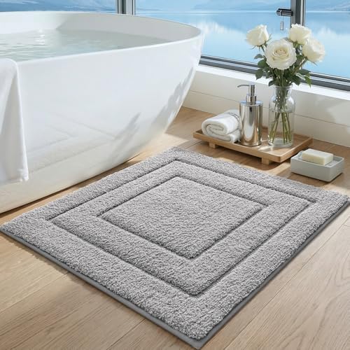 DEXI Square Bathroom Rug 32x32, Non-Slip and Absorbent Bath Mat, Light Grey
