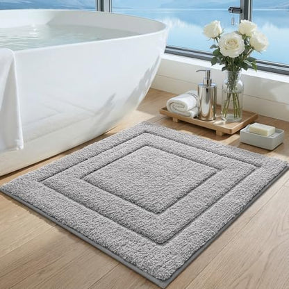 DEXI Square Bathroom Rug 32x32, Non-Slip and Absorbent Bath Mat, Light Grey