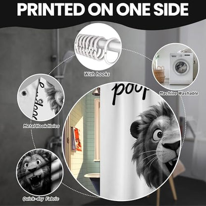 Extra Long Shower Curtain Funny Lion Clawfoot Tub, 108 x 72 in