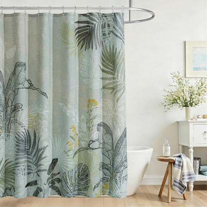 ORTIGIA Linen Shower Curtain Farmhouse Vintage Shower Curtains Tropical Leaf Spring Summer Plant Boho Rustic Cottagecore Decor for Bathroom 72 W x 72 L