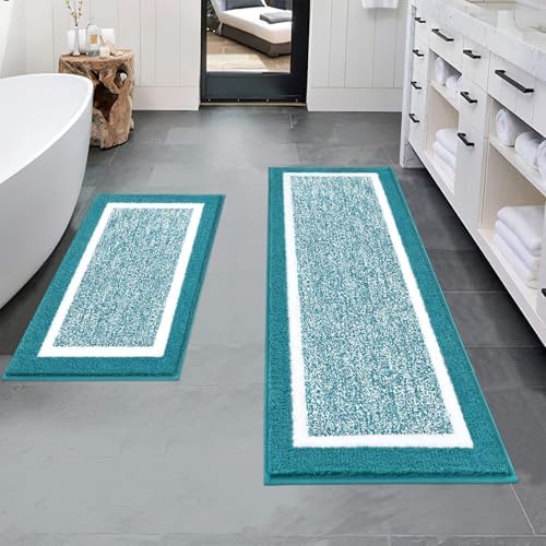 Pauwer Bathroom Rugs Sets 2 Piece, Non Slip Washable Bath Mat, Aqua Blue