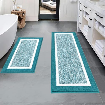 Pauwer Bathroom Rugs Sets 2 Piece, Non Slip Washable Bath Mat, Aqua Blue