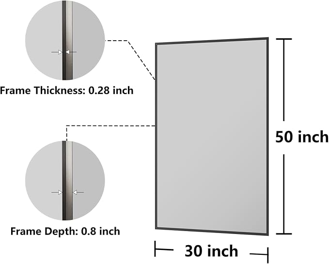 Bathroom Mirror 30"x50" Matte Black Rectangle Bathroom Wall Mirror for Over Sink, Modern Large Vanity Mirror, HD Tempered Glass, Anti-Rust Aluminum Alloy Frame, for Living Room, Bedroom, Entryway