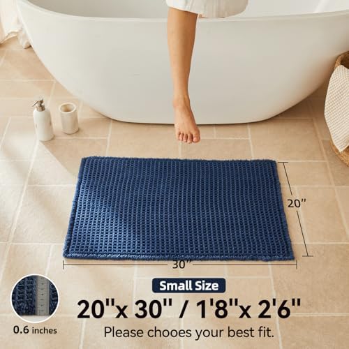 Triohero Waffle Bath Mat, Boho Bathroom Rugs Non Slip, 20x30 Navy Blue