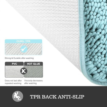Yeaban Chenille Baby Blue Bathroom Rug 36"x60",Non-Slip Rubber Backing