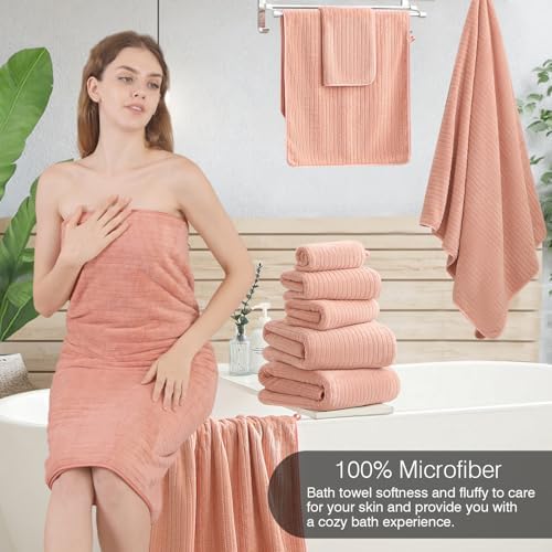 18 Piece Family Bath Towel Set Include 6 Bath Towels,6 Hand Towels and 6 Washcloths Soft Bathroom Towel with Hanging Loops,Highly Absorbent Quick Dry Towels Set for Bathroom,Hotel and Spa-Orange