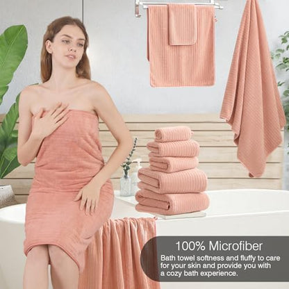 18 Piece Family Bath Towel Set Include 6 Bath Towels,6 Hand Towels and 6 Washcloths Soft Bathroom Towel with Hanging Loops,Highly Absorbent Quick Dry Towels Set for Bathroom,Hotel and Spa-Orange