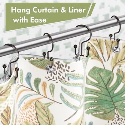 Amazer Bronze Shower Curtain Hooks, 12PCS Minimalist Simple Double Shower Curtain Rings, Rust-Resistant Metal Shower Hooks Shower Curtain Hangers, Shower Rings for Bathroom Shower Rods Curtains