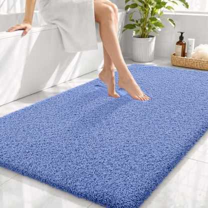 OLANLY Microfiber Large Bathroom Rugs 44x32, Soft Bath Mat, Cornflower Blue