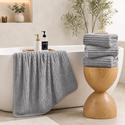 4 Piece Bath Towels, 30"x60" Microfiber Towels Set, Grey