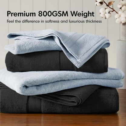Madison Park 800GSM 100% Cotton Bathroom Bath Towel Set of 8, Black
