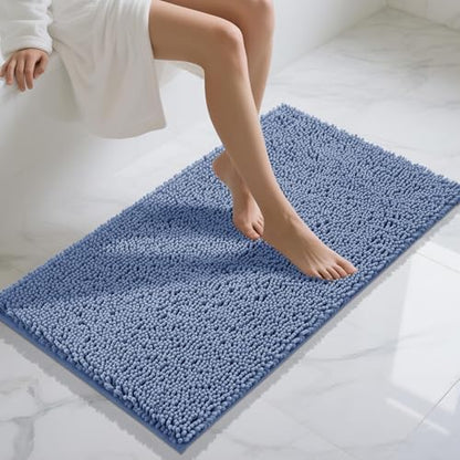 Yimobra Long Bathroom Rugs 44"x24", Extra Soft Non Slip Bath Mat for Tub, Super Absorbent Quick Dry Shaggy Rug Floor Carpet, Machine Washable,Denim Blue