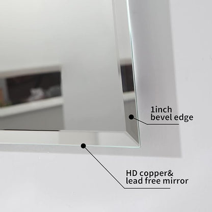 Mirrorons Beveled Mirror, 24" x 36" Frameless Rectangle Bathroom Vanity Mirror with Beveled Edge, Hangs Horizontally or Vertically. Upgraded Shatterproof
