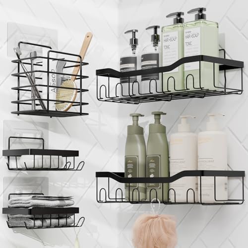 Clara Clark Bathroom Set - Christmas Bathroom Accessories Set, 11PC Bathroom Accessory Set, Christmas Bathroom Sets with Adhesive Corner Shower Caddy Hanging, Toilet Brush, Trash Can & Soap Dispenser