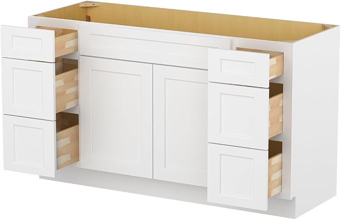 Furinno Shaker Two Drawer Stack Bath Vanity Cabinet Without Top, Ready to Assemble, 21 D x 60 W x 34.5 H, White