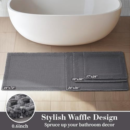 RESARE Waffle Bathroom Runner Rugs, Non Slip Boho Bath Mat 24x48 Dark Grey