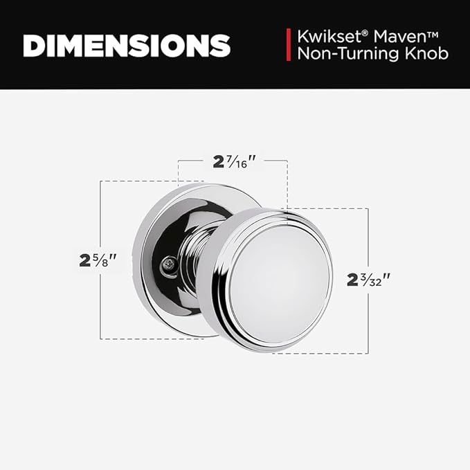 Kwikset Maven Dummy Door Knob, Single Sided Handle for Closets, French Double Doors, and Pantry, Polished Chrome Non-Turning Round Interior Push/Pull Door Knob, with Microban Protection (Pack of 4)