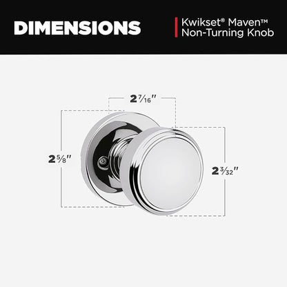 Kwikset Maven Dummy Door Knob, Single Sided Handle for Closets, French Double Doors, and Pantry, Polished Chrome Non-Turning Round Interior Push/Pull Door Knob, with Microban Protection (Pack of 4)