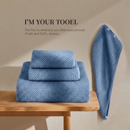 MaopaoBeauty Bath Towels for Bathroom Towel Set Shower Towels Bath Towels Set of 4 (1 Bath Towel, 1 Hair Towel, 1 Hand Towel, 1 Washcloth),Soft and Absorbent (Blue)