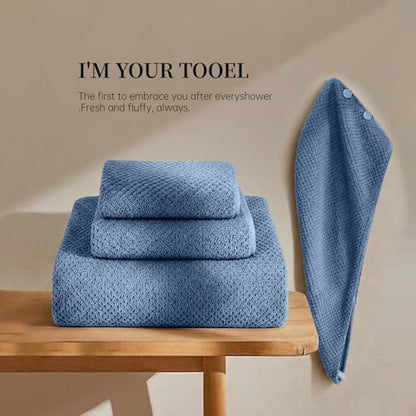 MaopaoBeauty Bath Towels for Bathroom Towel Set Shower Towels Bath Towels Set of 4 (1 Bath Towel, 1 Hair Towel, 1 Hand Towel, 1 Washcloth),Soft and Absorbent (Blue)