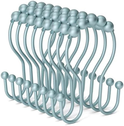 Bathway Shower Curtain Hooks, Shower Curtain Rings Rust Proof Double Hook Shower Curtain Hooks, 12 Pcs Shower Hooks for Shower Curtain, Shower Rings for Curtain, Metal Shower Rod Hooks Lightcyan